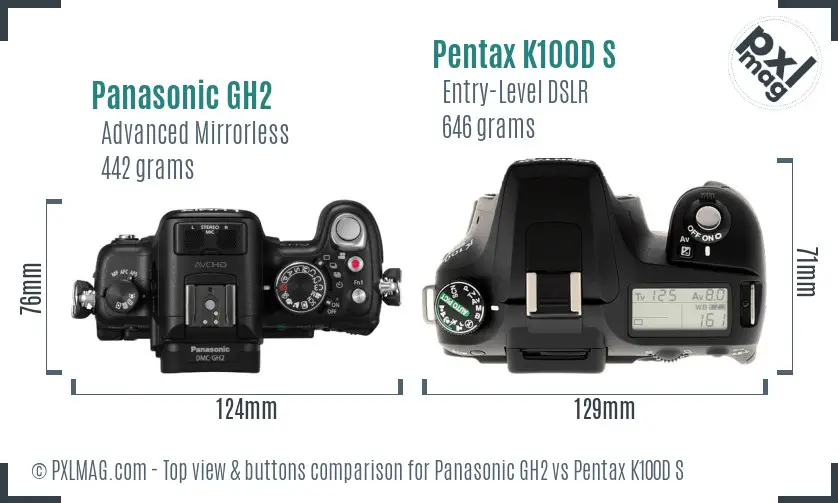Panasonic GH2 vs Pentax K100D S top view buttons comparison