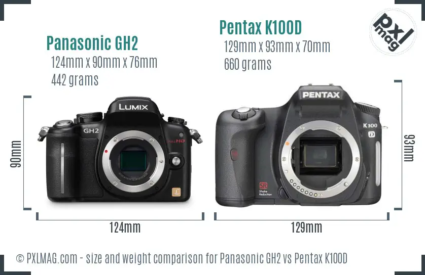 Panasonic GH2 vs Pentax K100D size comparison