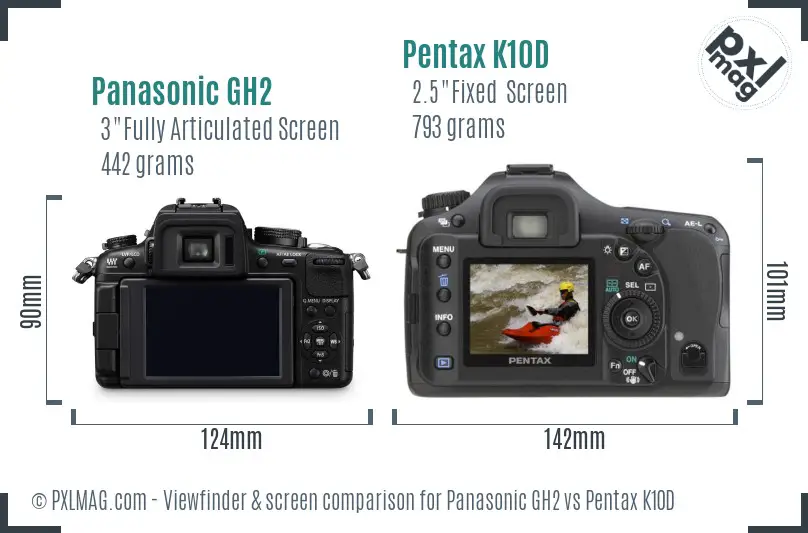 Panasonic GH2 vs Pentax K10D Screen and Viewfinder comparison