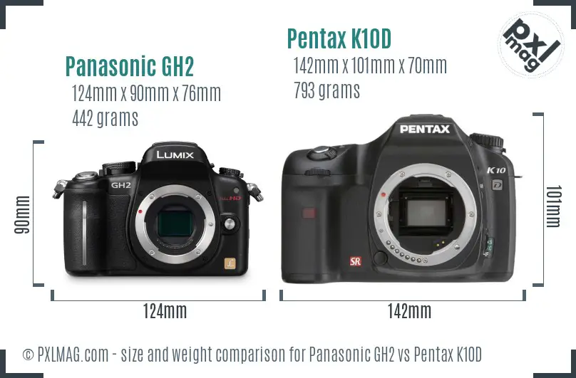 Panasonic GH2 vs Pentax K10D size comparison