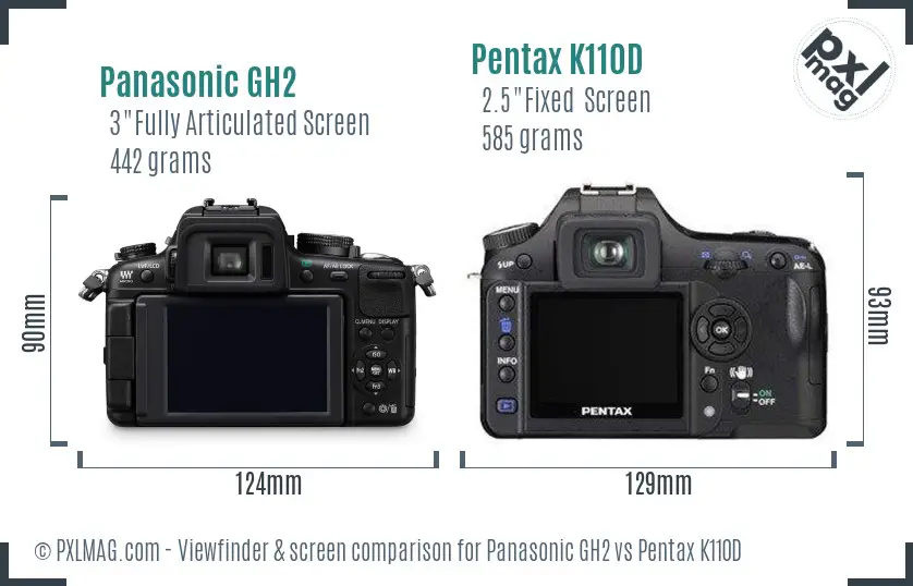 Panasonic GH2 vs Pentax K110D Screen and Viewfinder comparison