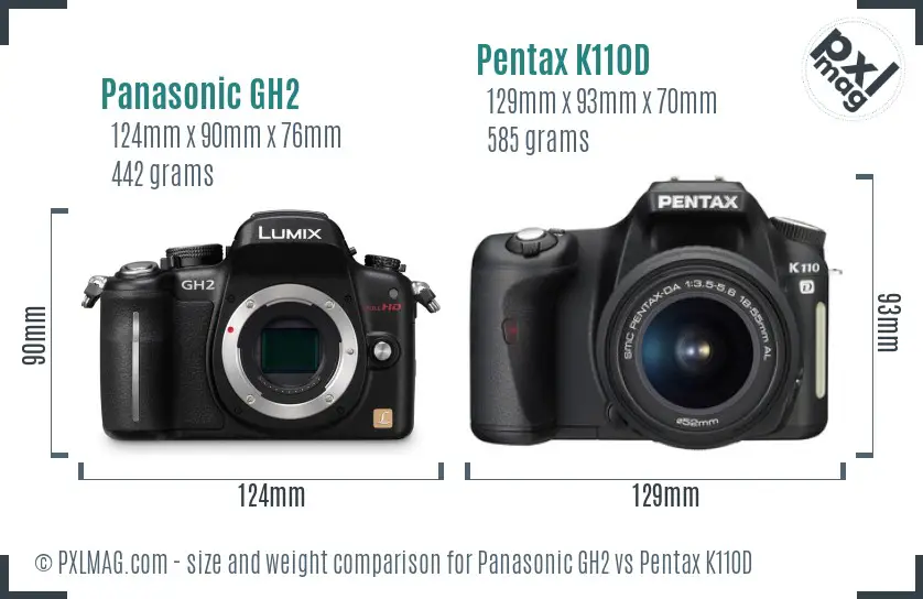 Panasonic GH2 vs Pentax K110D size comparison