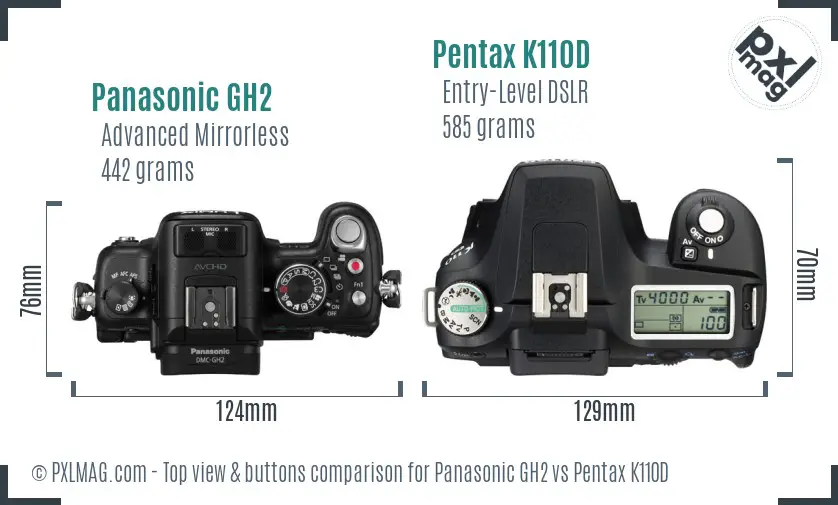 Panasonic GH2 vs Pentax K110D top view buttons comparison
