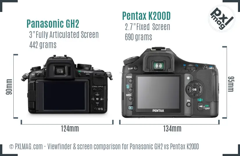 Panasonic GH2 vs Pentax K200D Screen and Viewfinder comparison