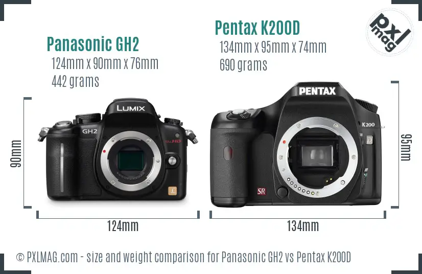 Panasonic GH2 vs Pentax K200D size comparison
