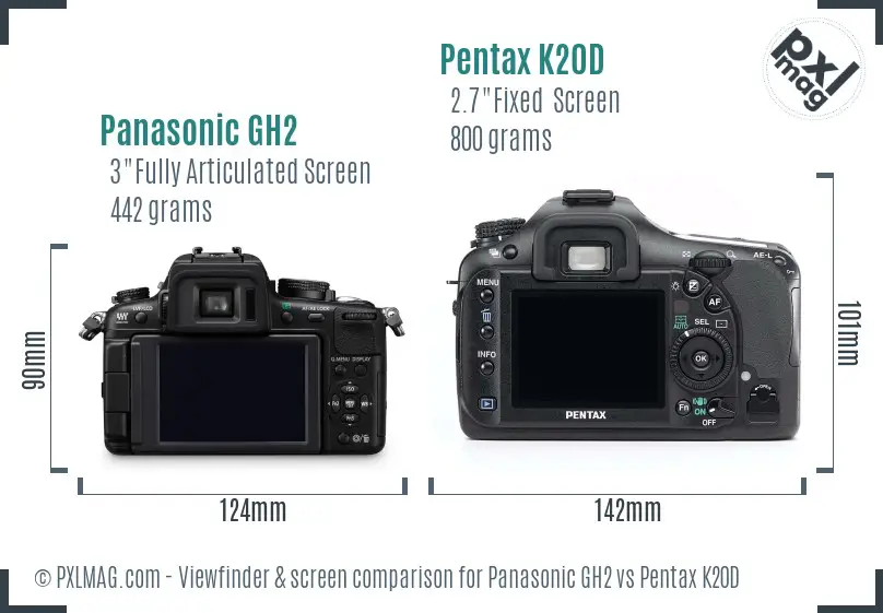 Panasonic GH2 vs Pentax K20D Screen and Viewfinder comparison