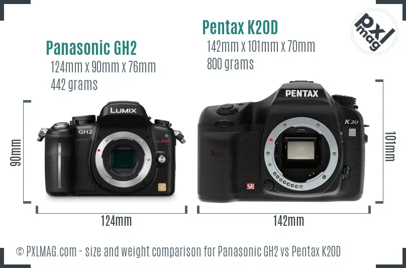 Panasonic GH2 vs Pentax K20D size comparison
