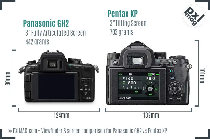 Panasonic GH2 vs Pentax KP Screen and Viewfinder comparison