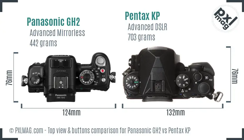 Panasonic GH2 vs Pentax KP top view buttons comparison