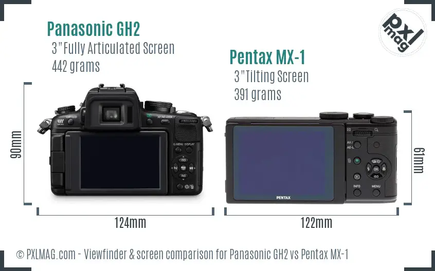 Panasonic GH2 vs Pentax MX-1 Screen and Viewfinder comparison