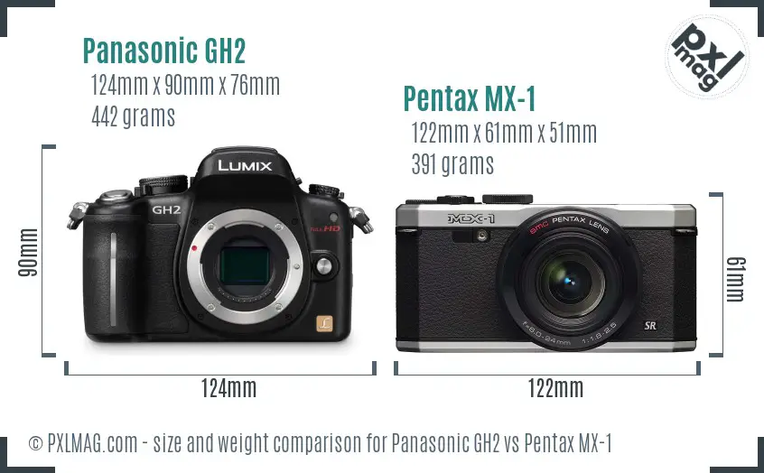 Panasonic GH2 vs Pentax MX-1 size comparison