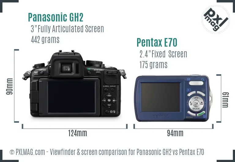 Panasonic GH2 vs Pentax E70 Screen and Viewfinder comparison