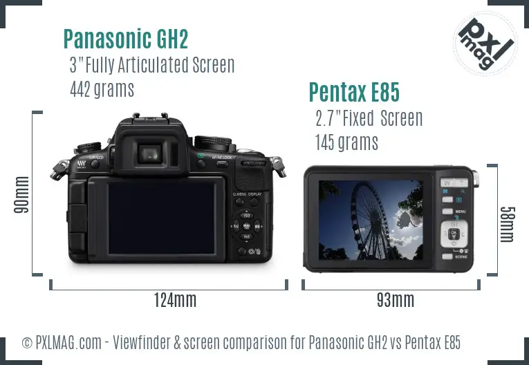Panasonic GH2 vs Pentax E85 Screen and Viewfinder comparison