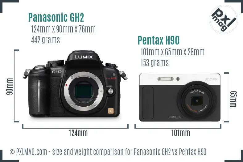Panasonic GH2 vs Pentax H90 size comparison