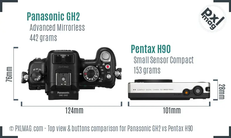 Panasonic GH2 vs Pentax H90 top view buttons comparison
