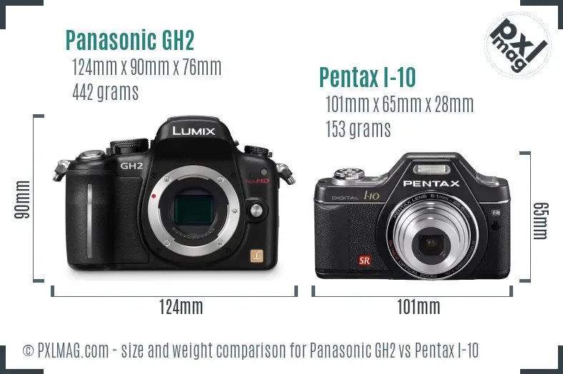 Panasonic GH2 vs Pentax I-10 size comparison