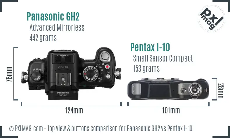 Panasonic GH2 vs Pentax I-10 top view buttons comparison