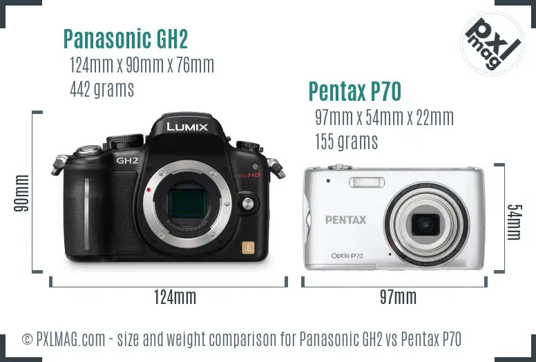 Panasonic GH2 vs Pentax P70 size comparison