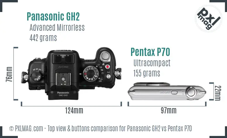 Panasonic GH2 vs Pentax P70 top view buttons comparison