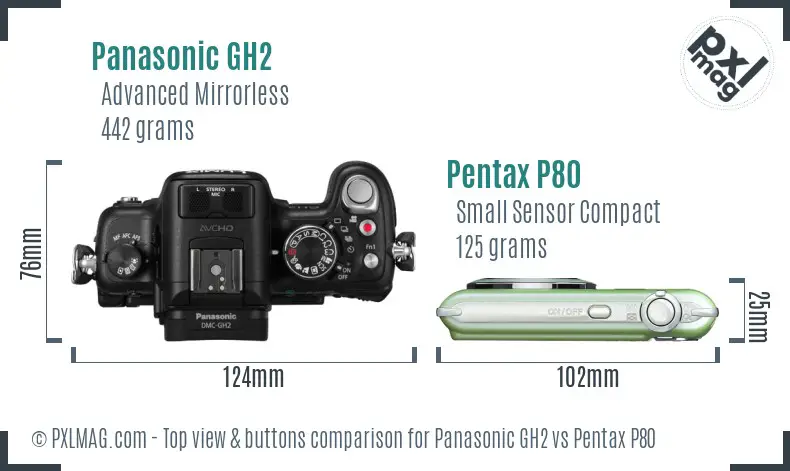 Panasonic GH2 vs Pentax P80 top view buttons comparison