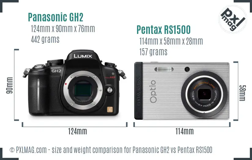 Panasonic GH2 vs Pentax RS1500 size comparison