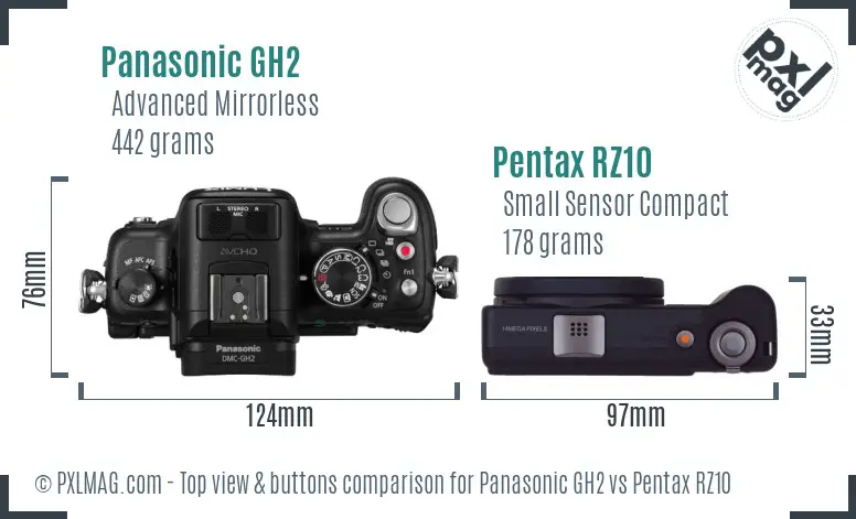Panasonic GH2 vs Pentax RZ10 top view buttons comparison