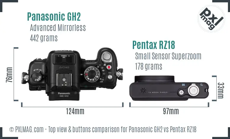 Panasonic GH2 vs Pentax RZ18 top view buttons comparison