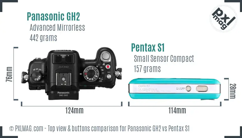 Panasonic GH2 vs Pentax S1 top view buttons comparison