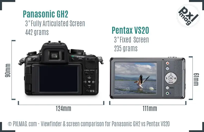 Panasonic GH2 vs Pentax VS20 Screen and Viewfinder comparison