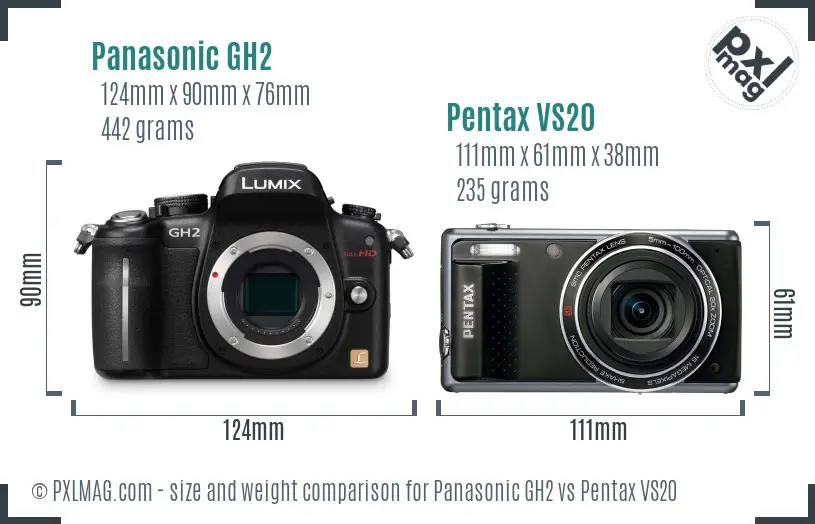 Panasonic GH2 vs Pentax VS20 size comparison