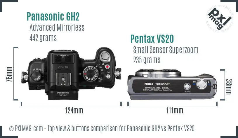 Panasonic GH2 vs Pentax VS20 top view buttons comparison
