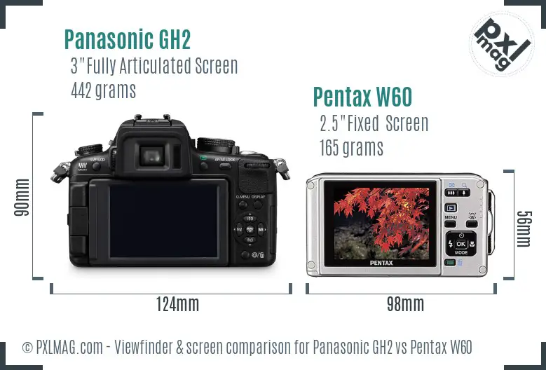 Panasonic GH2 vs Pentax W60 Screen and Viewfinder comparison