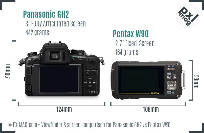 Panasonic GH2 vs Pentax W90 Screen and Viewfinder comparison