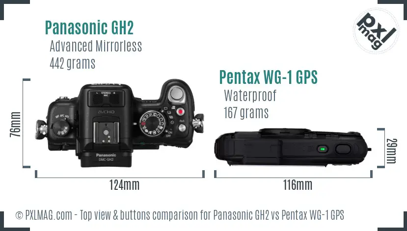 Panasonic GH2 vs Pentax WG-1 GPS top view buttons comparison