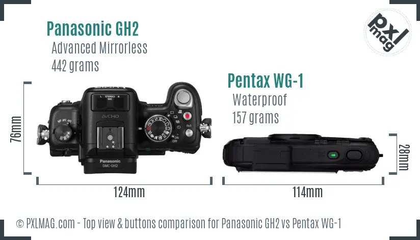 Panasonic GH2 vs Pentax WG-1 top view buttons comparison