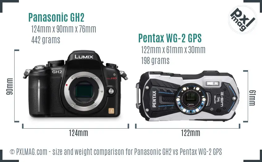 Panasonic GH2 vs Pentax WG-2 GPS size comparison