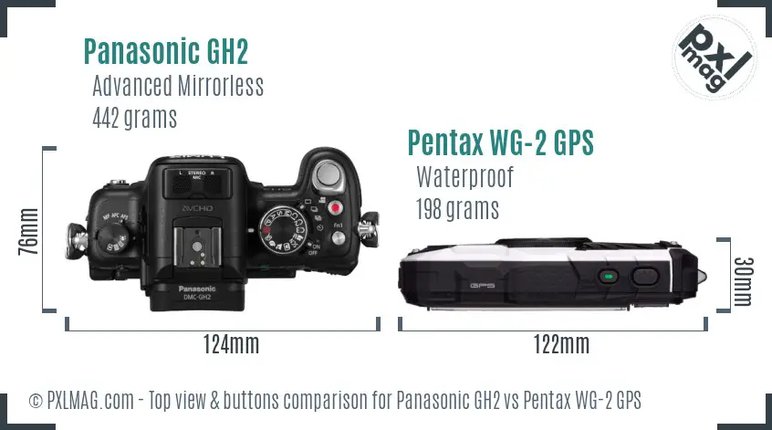 Panasonic GH2 vs Pentax WG-2 GPS top view buttons comparison