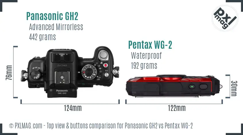 Panasonic GH2 vs Pentax WG-2 top view buttons comparison