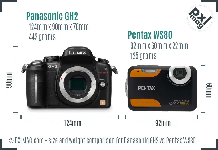 Panasonic GH2 vs Pentax WS80 size comparison