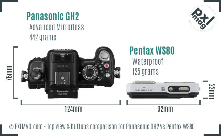 Panasonic GH2 vs Pentax WS80 top view buttons comparison