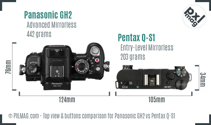 Panasonic GH2 vs Pentax Q-S1 top view buttons comparison