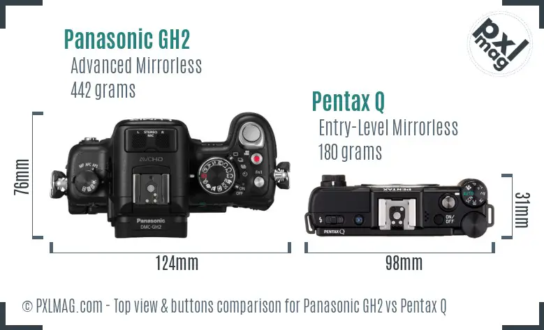 Panasonic GH2 vs Pentax Q top view buttons comparison
