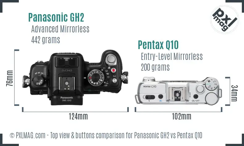 Panasonic GH2 vs Pentax Q10 top view buttons comparison