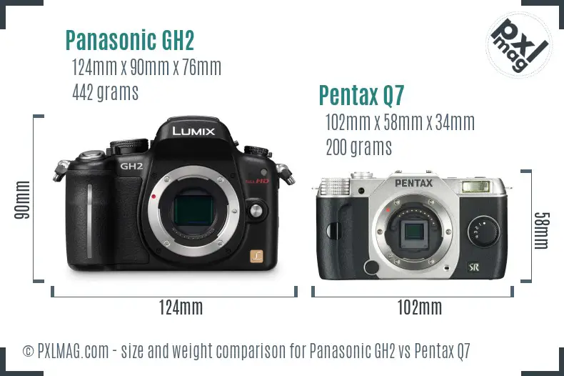 Panasonic GH2 vs Pentax Q7 size comparison