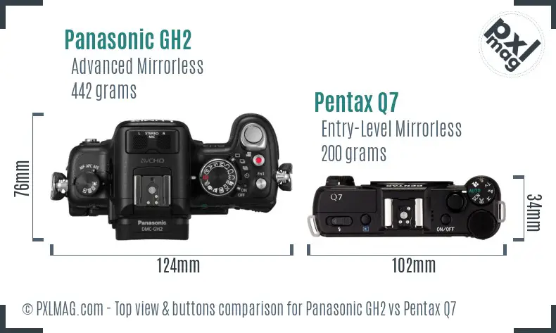 Panasonic GH2 vs Pentax Q7 top view buttons comparison