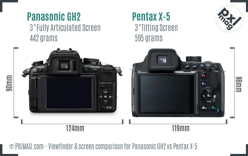 Panasonic GH2 vs Pentax X-5 Screen and Viewfinder comparison