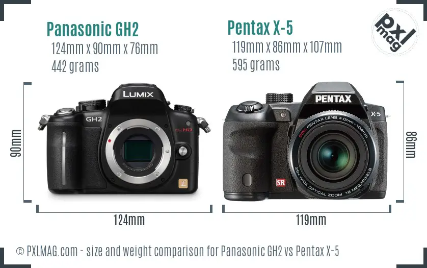 Panasonic GH2 vs Pentax X-5 size comparison