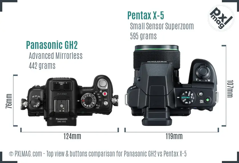 Panasonic GH2 vs Pentax X-5 top view buttons comparison