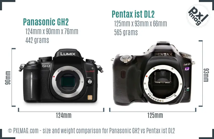 Panasonic GH2 vs Pentax ist DL2 size comparison