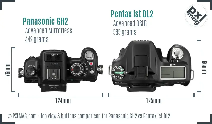 Panasonic GH2 vs Pentax ist DL2 top view buttons comparison